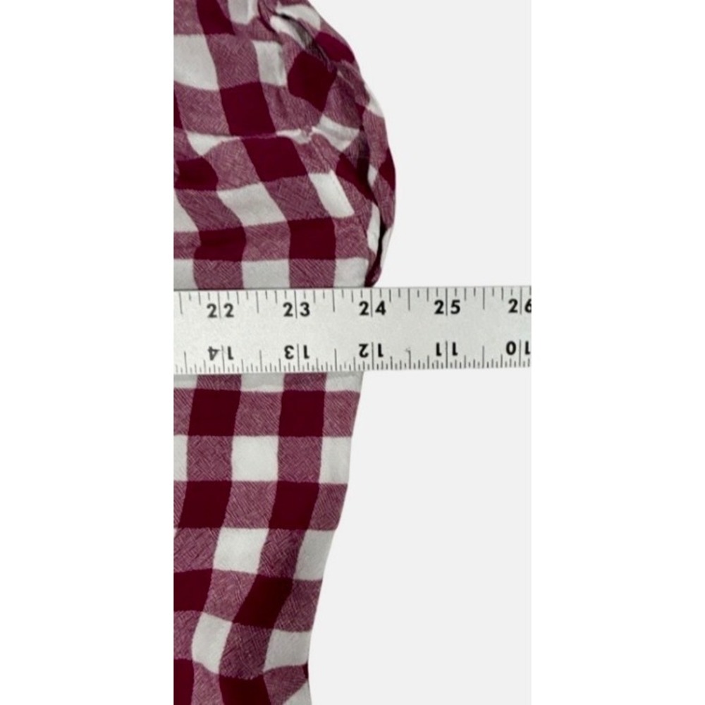 Liz Claiborne Blouse Womens ExLarge Burgundy Gingham Rayon V Neck Preppy - Picture 11 of 12